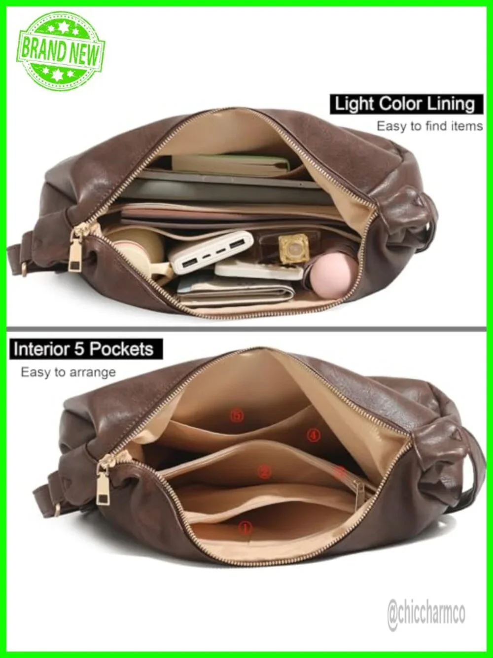 Vegan Leather Hobo Shoulder Bag Foldable Crossbody Purse Large Capacity